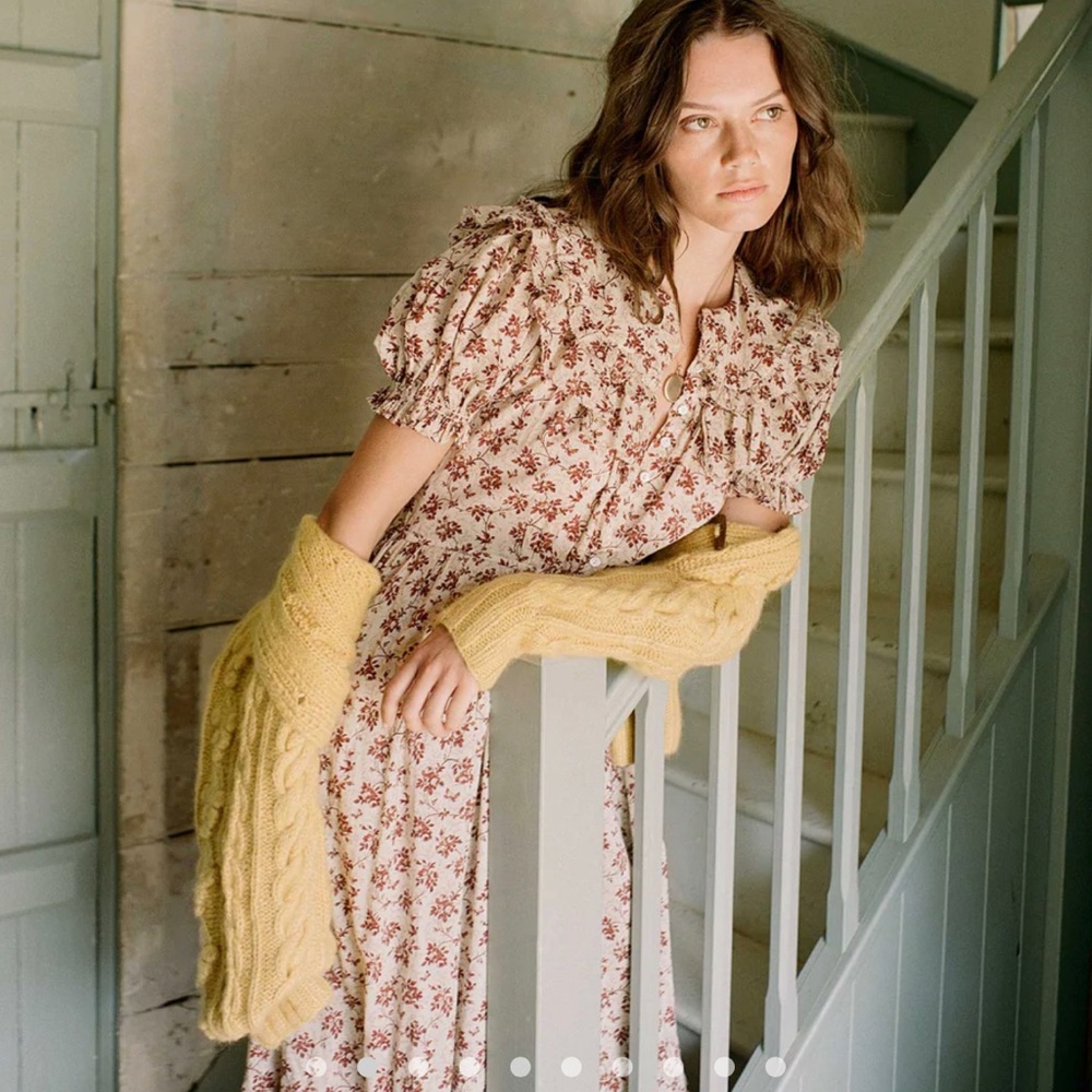 LN DÔEN Mariette Dress in Burgundy Songbird Toile, XXS